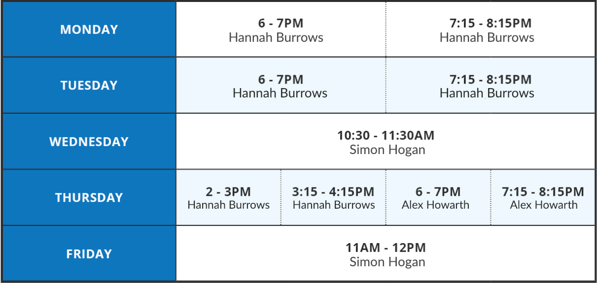Pilates timetable 8/1/19 Pilates timetable 8/1/19